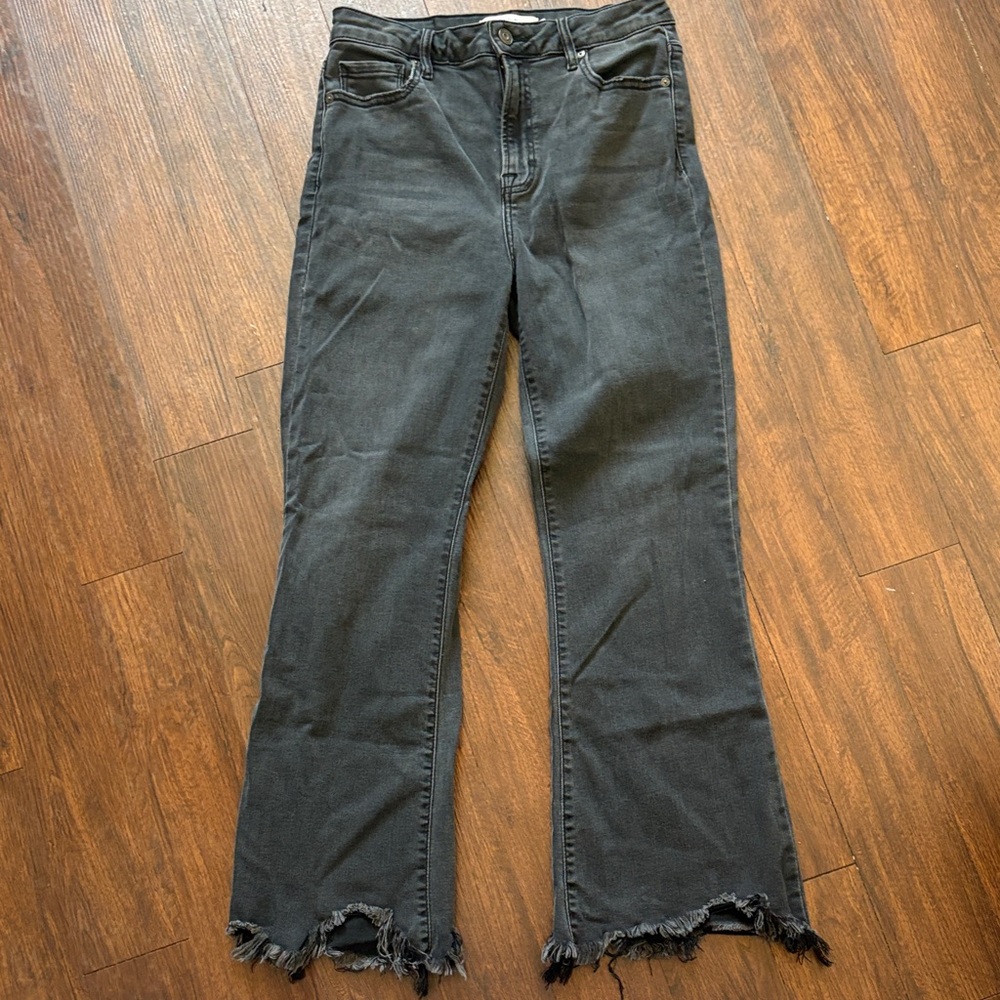 Edgy Black Frayed Hem Women's Flare Jeans